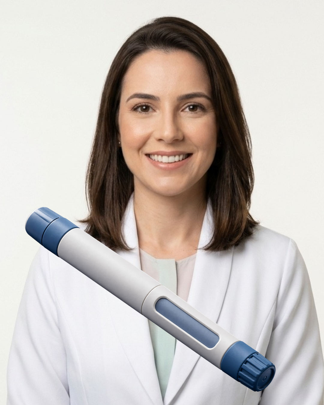 Nutricionista segurando uma caneta de aplicação